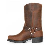 DJFOG Bottes de moto avec harnais à bout carré pour hommes, bottines à enfiler pour hommes,Marron,44