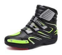 DJFOG Bottes de Moto pour Hommes, Chaussures de Moto de Soutien de Cheville imperméables Professionnelles, Bottes de Motard d'équitation de Moto en Cuir de Streetbike,Vert,43 EU
