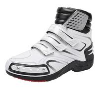 DJFOG Bottes de Moto pour Hommes, Chaussures de Moto de Soutien de Cheville imperméables Professionnelles, Bottes de Motard d'équitation de Moto en Cuir de Streetbike,Blanc,43 EU