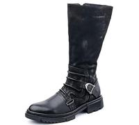 DJFOG Bottes Hautes pour Hommes, Chaussures en Cuir médiévales, Bottes d'équitation Gothiques rétro avec Boucle en métal, Chaussures Multi-Tailles Knight Warrior,Noir,38 EU