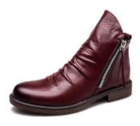 DJFOG Bottes mi-Hautes pour Hommes Bottines à Fermeture éclair latérale Talon en Cuir Chaussures habillées Formelles Chaussures Classiques,Rouge,43 EU