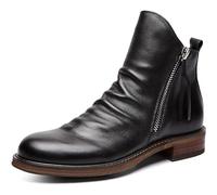 DJFOG Bottes mi-Hautes pour Hommes Bottines à Fermeture éclair latérale Talon en Cuir Chaussures habillées Formelles Chaussures Classiques,Noir,42 EU