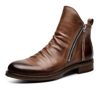 DJFOG Bottes mi-Hautes pour Hommes Bottines à Fermeture éclair latérale Talon en Cuir Chaussures habillées Formelles Chaussures Classiques,Marron,44 EU