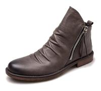 DJFOG Bottes mi-Hautes pour Hommes Bottines à Fermeture éclair latérale Talon en Cuir Chaussures habillées Formelles Chaussures Classiques,Gris,44 EU