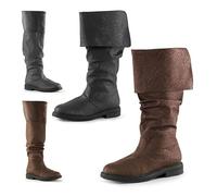 DJFOG Bottes occidentales pour Hommes, Bottes de Pirate médiévales, Bottes Gothiques pour Hommes et Femmes tirant Le Mollet, Bottes de Jazz Plates, Bottes de Chevalier,Marron,45 EU