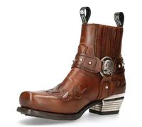 DJFOG Bottines Western pour Hommes avec Boucle Sangle, Bottes Rétro en Cuir à Bout Carré, Cowboy Moto Bottes Courtes, Marron, 47 EU