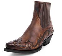 DJFOG Bottines Western pour Hommes Boucle Sangle Bottes Rétro Cuir Bout Carré Cowboy Bottes Courtes Cowboy Moto Bottes,Marron,42 EU