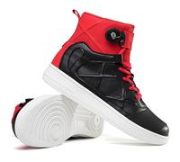 DJFOG Chaussures de Moto pour Homme et Femme, Bottes de Moto Motard en Cuir Respirant avec Maintien de la Cheville, Semelles antidérapantes hydrofuges,Rouge,37