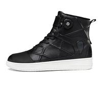 DJFOG Chaussures de Moto pour Homme et Femme, Bottes de Moto Motard en Cuir Respirant avec Maintien de la Cheville, Semelles antidérapantes hydrofuges,Noir,41