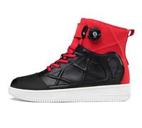 DJFOG Chaussures de Moto pour Homme et Femme, Bottes de Moto Motard en Cuir Respirant avec Maintien de la Cheville, Semelles antidérapantes hydrofuges,Rouge,37