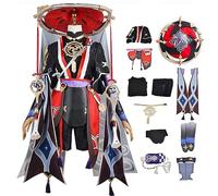 DJFOG Costume Genshin Impact Cos Scaramouche, Ensemble de vêtements de Cosplay Anime, Manteau d'halloween, Robe, Cape Kimono,Noir,3XL