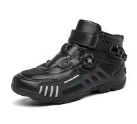 DJFOG Hommes Moto Chaussures Noir Motocross Bottines Courtes en Cuir Imperméable, Moto Off-Road Chaussures Racing Sports Bottes,Noir,47 EU