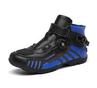 DJFOG Hommes Moto Chaussures Noir Motocross Bottines Courtes en Cuir Imperméable, Moto Off-Road Chaussures Racing Sports Bottes,Bleu,45 EU