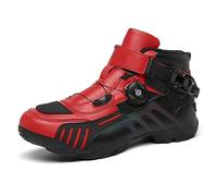 DJFOG Hommes Moto Chaussures Noir Motocross Bottines Courtes en Cuir Imperméable, Moto Off-Road Chaussures Racing Sports Bottes,Rouge,41 EU