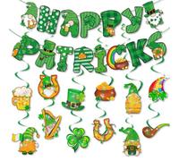 DJFOG Kit de Fête de la Saint-Patrick - Bannière Happy Patrick's, 12 Cartes Doubles & 12 Spirales - Idéal pour la Maison, l'École ou Le Bureau pour Célébrer dignement la Fête Nationale Irlandaise