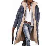 DJFOG Manteaux d'hiver pour femme, doudoune longue avec capuche, manteau matelassé, doudoune épaisse, fermeture éclair, polaire réversible avec poche.,Dark gray,L