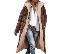 DJFOG Manteaux d'hiver pour femme, doudoune longue avec capuche, manteau matelassé, doudoune épaisse, fermeture éclair, polaire réversible avec poche.,Coffee color,S