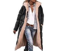 DJFOG Manteaux d'hiver pour femme, doudoune longue avec capuche, manteau matelassé, doudoune épaisse, fermeture éclair, polaire réversible avec poche.,Noir,S
