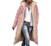 DJFOG Manteaux d'hiver pour Femme, Doudoune Longue avec Capuche, Manteau matelassé, Doudoune épaisse, Fermeture éclair, Polaire réversible avec Poche.,Rose,XL