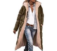 DJFOG Manteaux d'hiver pour femme, doudoune longue avec capuche, manteau matelassé, doudoune épaisse, fermeture éclair, polaire réversible avec poche.,Army green,XXL