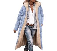 DJFOG Manteaux d'hiver pour femme, doudoune longue avec capuche, manteau matelassé, doudoune épaisse, fermeture éclair, polaire réversible avec poche.,Light blue,XL