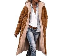 DJFOG Manteaux d'hiver pour femme, doudoune longue avec capuche, manteau matelassé, doudoune épaisse, fermeture éclair, polaire réversible avec poche.,Marron,XL