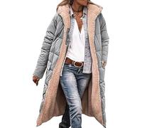 DJFOG Manteaux d'hiver pour femme, doudoune longue avec capuche, manteau matelassé, doudoune épaisse, fermeture éclair, polaire réversible avec poche.,Gris,XL