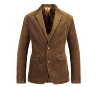 DJFOG Veste de Costume Homme en Velours Côtelé Uni, Revers, Cintrée, Manteau Chaud d'Extérieur, Transition Vintage, Marron, XXL