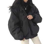 DJFOG Veste d'hiver pour Femme, Veste réversible Chaude d'hiver, Manteau Court avec Capuche en Fourrure, doublé Polaire, Manteau d'hiver Double Face, Manteau d'hiver Veste d'extérieur,Noir,M