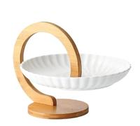 djgkENVQ Corbeille à fruits, Panier à fruits élégant en céramique, panier à fruits sûr avec support en bambou naturel, plateau de service for fruits, dessert, apéritif, gâteau, bonbons, pratique(A)