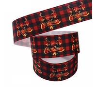 djgkENVQ Ruban de Satin, Rubans de Noël 1" 10-50 Yards avec Motif Joyeux Noël et Bordures en Gros-Grain(J,100yard)
