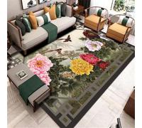 DJHWWD Chambre des Filles Coussin Sol Enfant Tapis Cuisine 100x160CM De Fille Vert Fleurs orientales Couleur Rose Moquette
