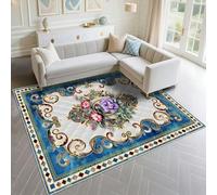 DJHWWD Chambre Parentale Ne Blesse Pas Le Sol 100x120cm, Bleu Motif Floral Vintage pour Salon à Coucher