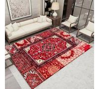 DJHWWD Descente de Lit Chambre Adulte Lavable Rouge 150x210CM,Fleurs de Style Chinois pour Entree Interieur,Chambre,Salon