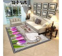 DJHWWD Tapis Ados dexterieur pour terrasse 100x200CM Gris Floral Frais Violet Porte d'entrée Tout Doux déco Chambre