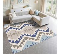 DJHWWD Tapis Anti Derapant Bruit 160x230cm, Bleu Moquette Grande Taille Motif géométrique de Style Ethnique Gris pour Salon Bureau