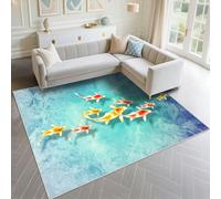 DJHWWD Tapis Antiderapant Anti Poussiere 160x200cm, Bleu Geant Modèle de Poisson 3D pour la Chambre des Enfants dans Le Salon