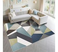 DJHWWD Tapis D Entree Exterieur Shed Resistant 160x200cm, Bleu Geant Motif géométrique Moderne Gris pour la Chambre d'adolescent de Salon