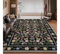 DJHWWD Tapis d'Entree Interieur Poil Court Bleu/Kaki 50x80CM,Tapis Rectangulaire À Poils Courts Imprimé Floral Bleu pour Balcon,Chambre,Entree Interieur