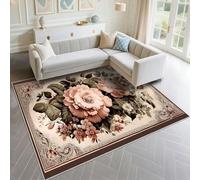 DJHWWD Tapis Gamer Sol Chambre Respectueux De l'environnement 160x230cm, Vieux Rose Moquette Grande Taille Vert Vintage Motif Floral pour Salon Adulte