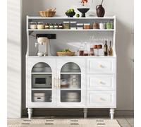 DJHWX Armoire de cuisine haute avec étagère réglable, armoire de buffet avec prises, support pour verre à vin et plan de travail, armoire de bar, armoire autoportante, pour cuisine, salon, 120 x 40 x
