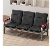DJJYCTNM Canapé de Réception de Bureau 3 Places, Banc D'attente Airport en PU avec Accoudoirs en Bois, Mobilier de Hall de Bureau pour Clinique, Hôpital, Banque(Black)
