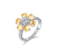 DJMJHG Fleur en Forme de 100% Argent Massif 925 Bague redimensionnable Bijoux pour Femmes Topaze Naturelle Citrine Femme Cadeau datant