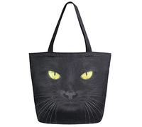 DJNGN 3D Yellow Eye Black Cat Print Extra Large Toile Marché Plage Voyage Réutilisable Épicerie Shopping Sac Fourre-Tout Stockage Portable Sacs À Main