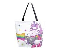 DJNGN Arc-en-ciel soldat licorne toile fourre-tout sac transport sac à bandoulière pour faire du shopping voyage réutilisables