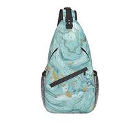 DJNGN Azurite Teal And Foil Gold Oil Marble Pattern Crossbody Chest Bag, Sac à bandoulière, Sac à dos de randonnée en plein air de week-end, Convient aux hommes et aux femmes