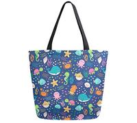 DJNGN Baleine crabe poisson réutilisable épicerie sac toile fourre-tout grand pliable lavable sac à main épaule pour femme