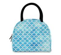 DJNGN Beautiful Blue Mermaid Scale Reusable Lunch Tote Bag with Front Pocket Zipper Closure Isotherme Thermique Cooler Container Bag for Man Women Work Picnic Travel Beach Fishing