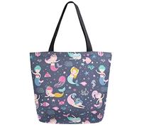 DJNGN Belle sirène poisson sac d'épicerie réutilisable toile grand sac à main lavable pliable épaule pour les femmes