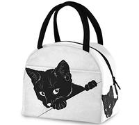 DJNGN Black Cat Cartoon Lunch Tote Bag réutilisable avec poche avant Sac isotherme isotherme pour la rentrée, le travail, le pique-nique, le voyage, la pêche, la plage